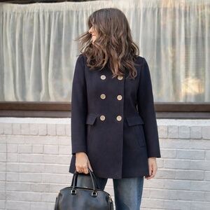 H&M Size 6 Tailored Double Breasted Wool Blend Coat‎ Black